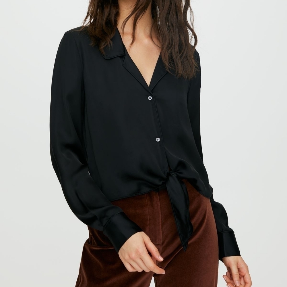 Aritzia Wilfred Tie-Front Black Blouse Size Xs